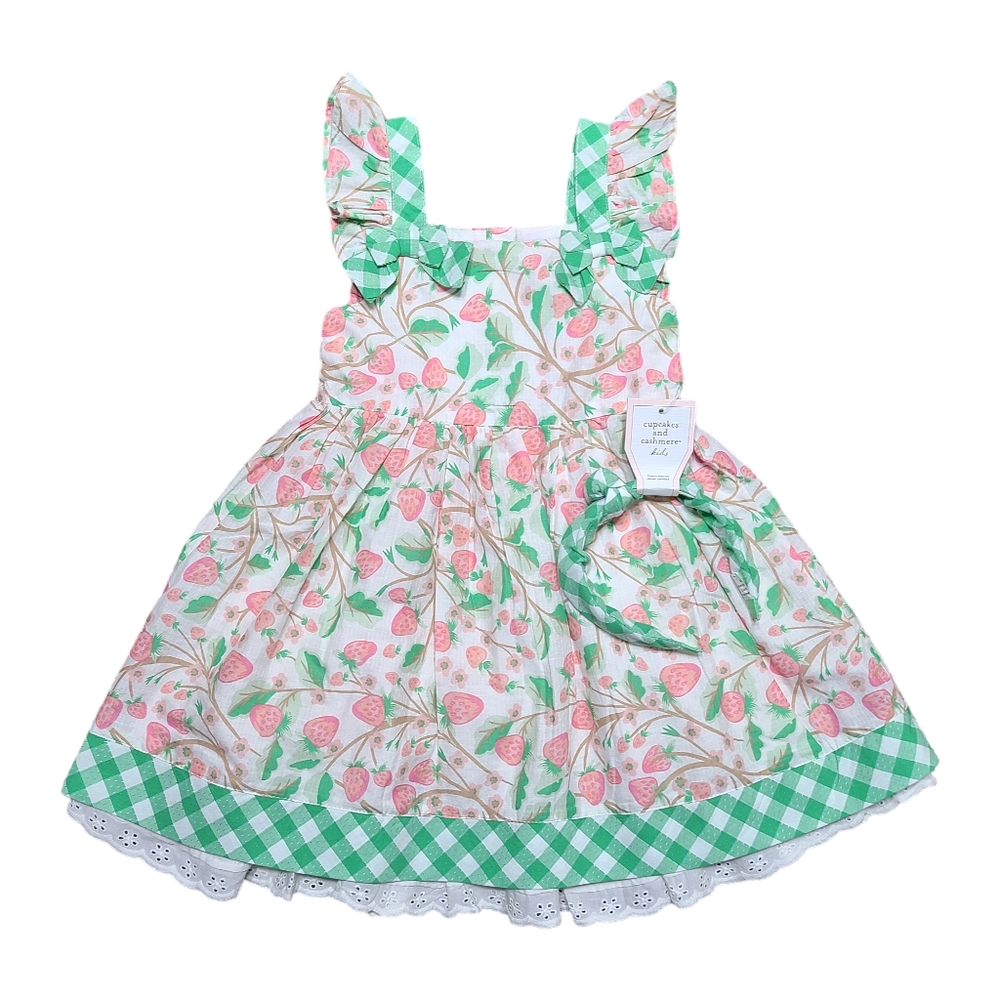 Cupcakes and Cashmere Kids Strawberry Gingham Dress Headband Set